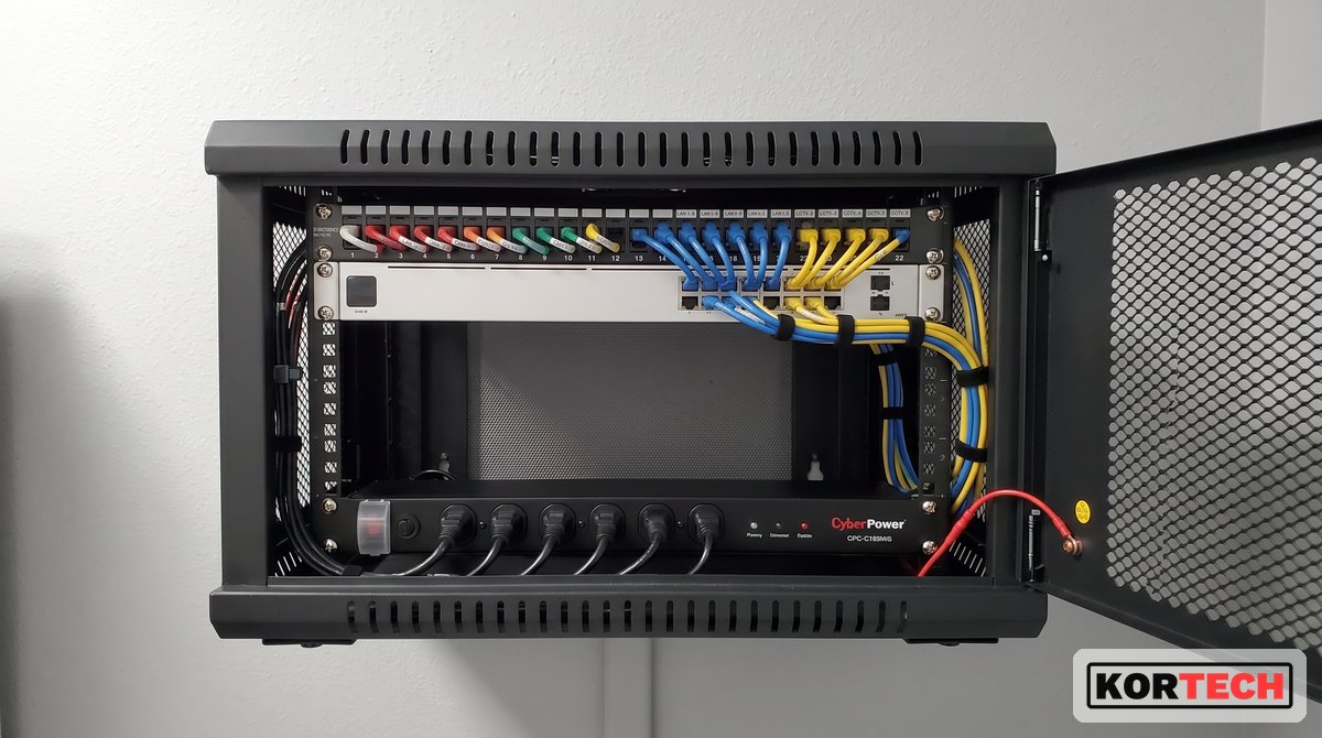 Network rack after Kortech cabling cleanup and re-termination