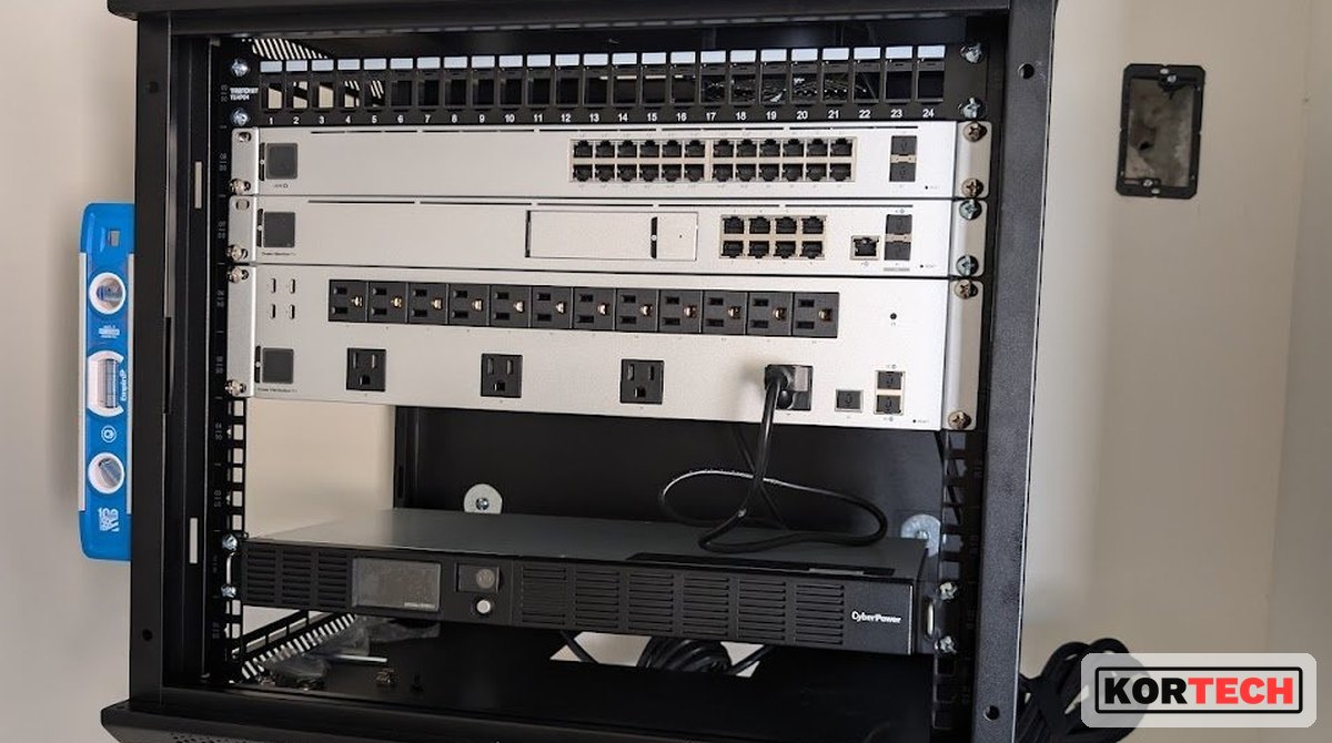 Same network rack before cabling was dressed and terminated